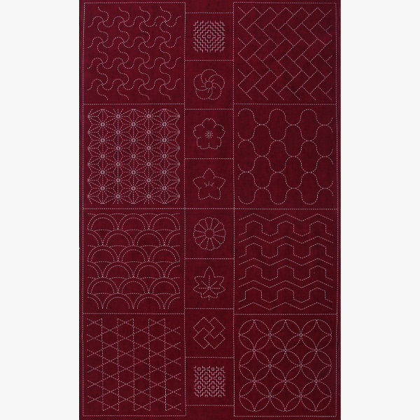 퀼트의 명가 엔조이퀼트,[올림푸스] 사시코 자수 퀼팅 도안 커트지 A 110cm x 60cm - 와인