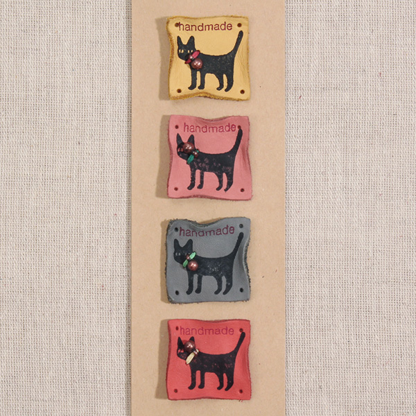 퀼트의 명가 엔조이퀼트,[장식부자재] 고양이 천연 워싱 가죽라벨 - 4색 SET