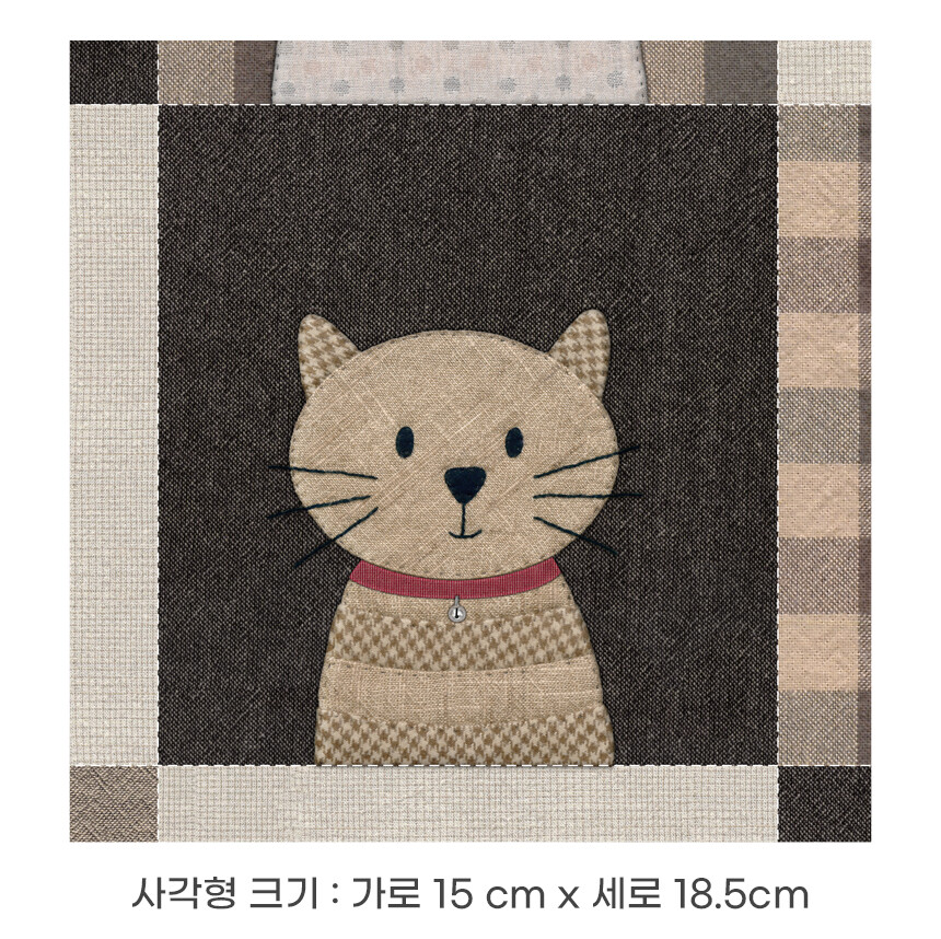 브라운 옥스포드 원단 고양이 사각 패턴 사이즈