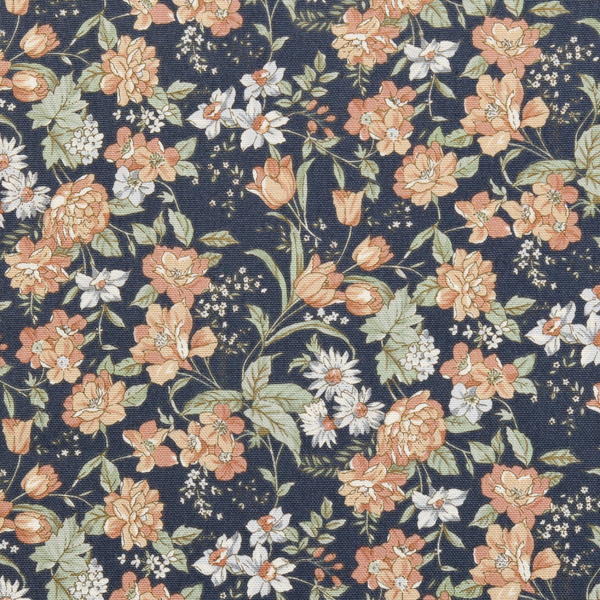 [코튼프린트] 투톤 플라워 옥스포드 프린트원단 - 네이비블루