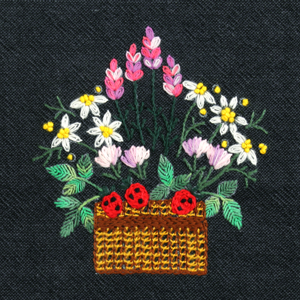 [바이핸즈] 꽃바구니 미니 선염 자수 커트지 완제품 11cm x 12.5cm - 먹색