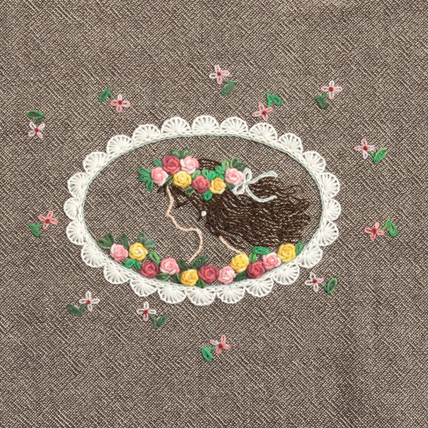 [바이핸즈] 로즈소녀 자수 커트지 완제품 18cm x 14cm - 라이트세피아