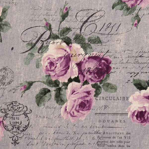 퀼트의시작은? 엔조이퀼트와 함께,[코스모] 프리미엄 올드로즈 01 린넨 캔버스 프린트원단 - 퍼플그레이