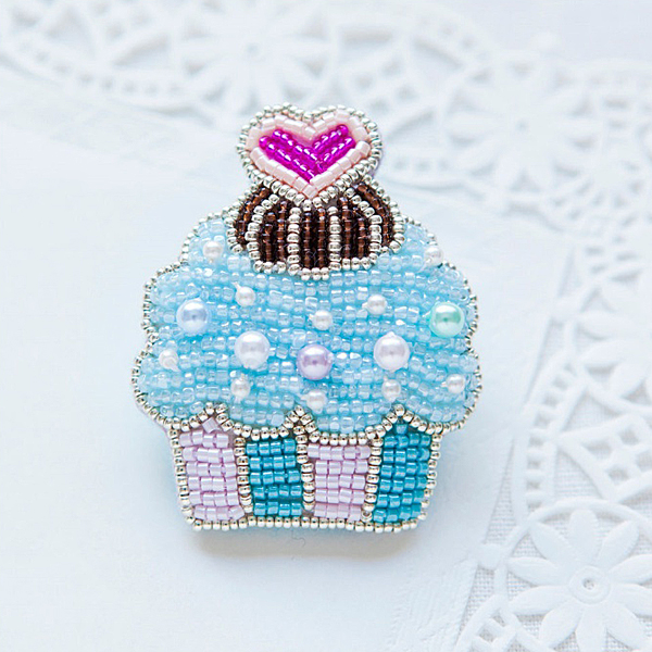 퀼트의시작은? 엔조이퀼트와 함께,[자수패키지] Anne의 컵케이크 브로치 - 블루