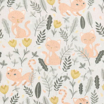 [코튼프린트] DTP 면 20수 스윗애니멀 고양이정원 프린트원단 - 라이트그레이 (1/2Yd)