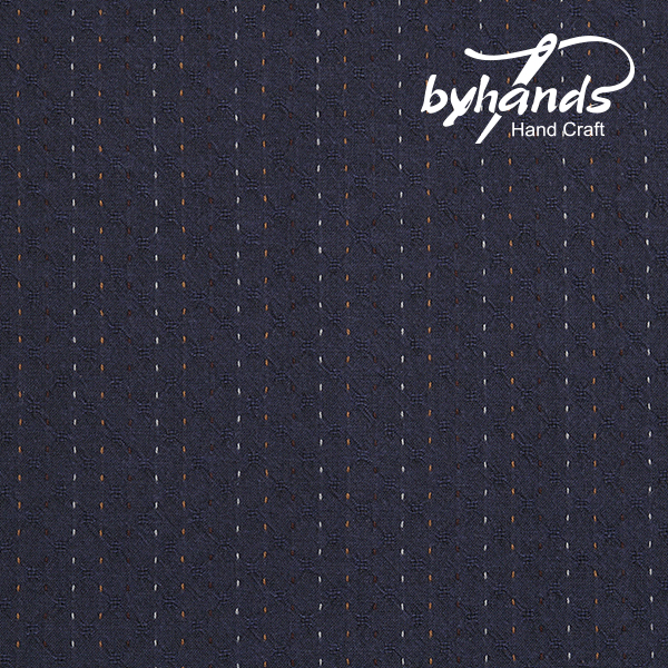 [바이핸즈] 라인 스티치 선염체크원단 - 블루인디고(더블롤링 10YD)