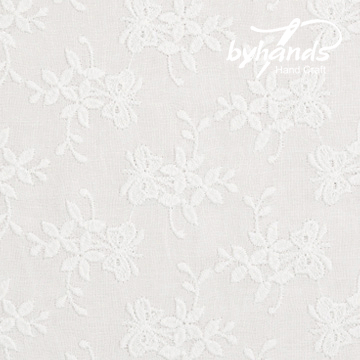 [바이핸즈] 대폭 리본 꽃다발 아일렛 레이스원단 - 아이화이트 (EYL-0009) (1/2Yd)