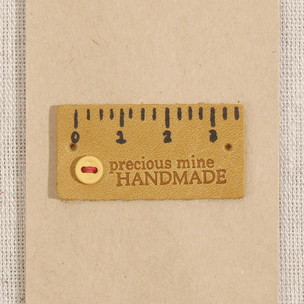 [장식부자재] 핸드메이드 줄자 천연 워싱 가죽라벨 - 옐로우