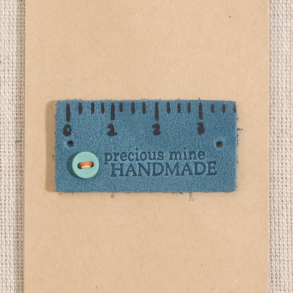 [장식부자재] 핸드메이드 줄자 천연 워싱 가죽라벨 - 블루