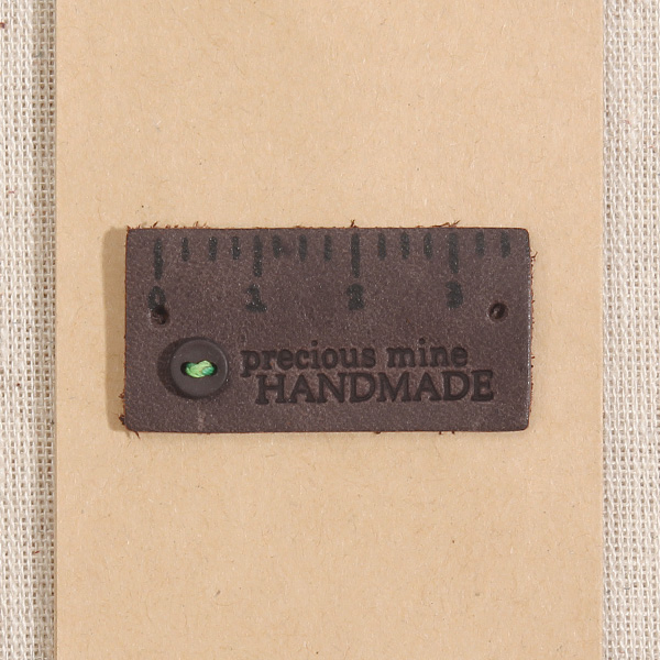 [장식부자재] 핸드메이드 줄자 천연 워싱 가죽라벨 - 브라운