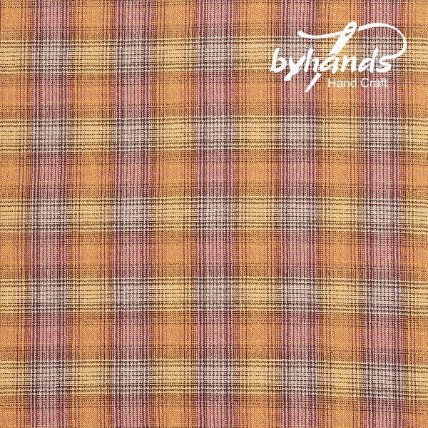 [바이핸즈] 빈티지 선염체크원단 - 코랄허니골드(더블롤링 10YD)