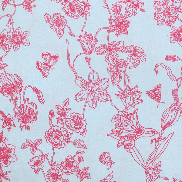 [프리스피릿(로완)] 우드랜드 워크 버터플라이 인 더 가든 프린트원단 - 그레나딘