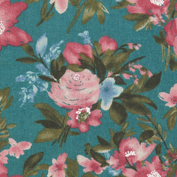 [국산린넨] 대폭 핑크 플로라 린넨 프린트원단 - 그린 (1/2Yd)