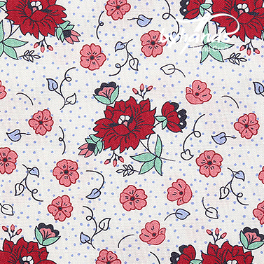 [바이핸즈] DTP 다알리아 피드색 컬러 프린트원단 - 레드 (1/2Yd)