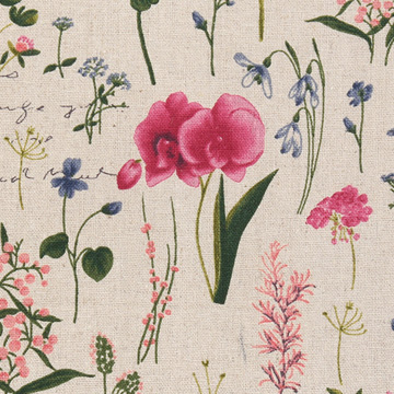 [국산린넨] 대폭 수채화 린넨 프린트원단 - 핑크 (1/2Yd)