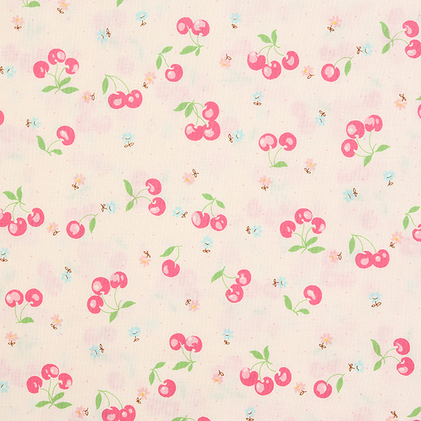 [유와] 마츠야마 아츠코 체리봉봉 셔팅 프린트원단 - 핑크아이보리 (1/4yd) (D01)AT829636-B