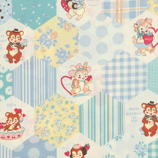 [유와] 마츠야마 아츠코 돌 돌 애니멀 헥사곤 셔팅 프린트원단 - 블루 (1/4yd) (D02)AT801896-C