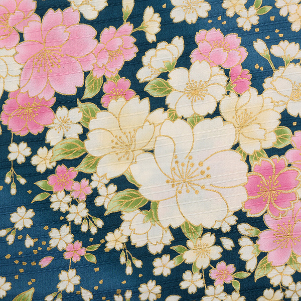퀼트의시작은? 엔조이퀼트와 함께,[코스모] 일본풍 특색 문양 01 새틴 슬러브 골드 프린트원단 - 네이비