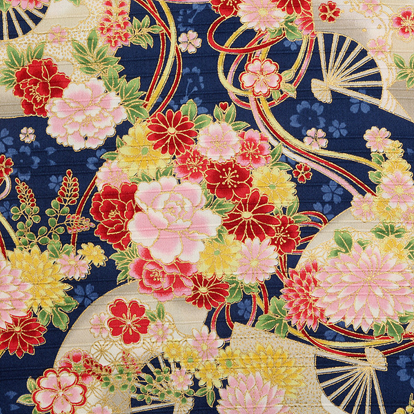 퀼트의시작은? 엔조이퀼트와 함께,[코스모] 일본풍 특색 문양 03 새틴 슬러브 골드 프린트원단 - 네이비