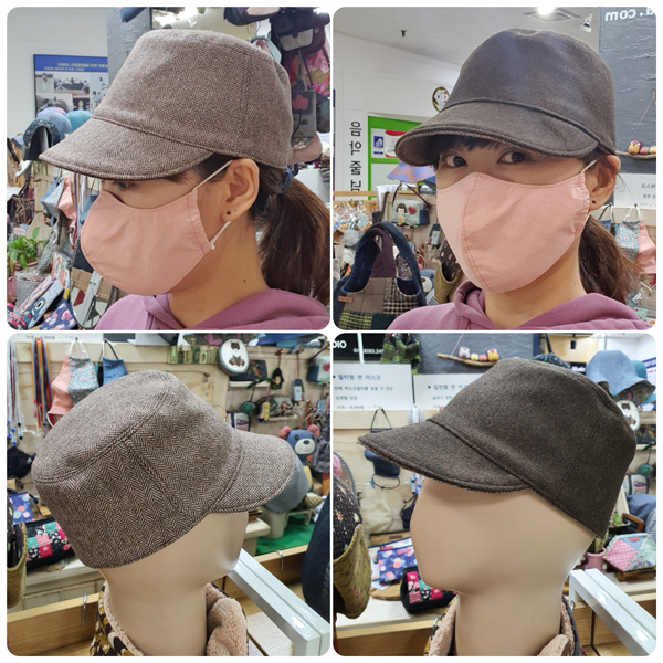 퀼트의시작은? 엔조이퀼트와 함께,[핸드메이드뿌냐] 퀼트패키지 소품 - 양면 캡모자(브라운 헤링본)