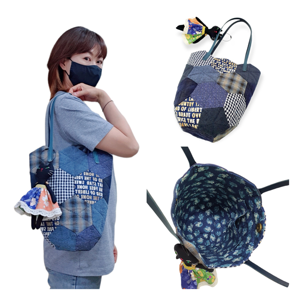퀼트의 명가 엔조이퀼트,[핸드메이드뿌냐] 퀼트패키지 가방 - 패치 바스켓 숄더백(블루)