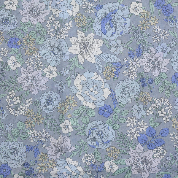 퀼트의시작은? 엔조이퀼트와 함께,[다이와보] 60수 론(아사) 큰꽃무늬 프린트원단 - 라이트 블루