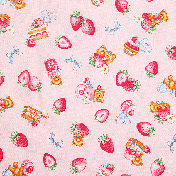 퀼트의시작은? 엔조이퀼트와 함께,[코스모] 리릭베어 딸기크림 곰돌이 시팅 프린트원단 - 핑크