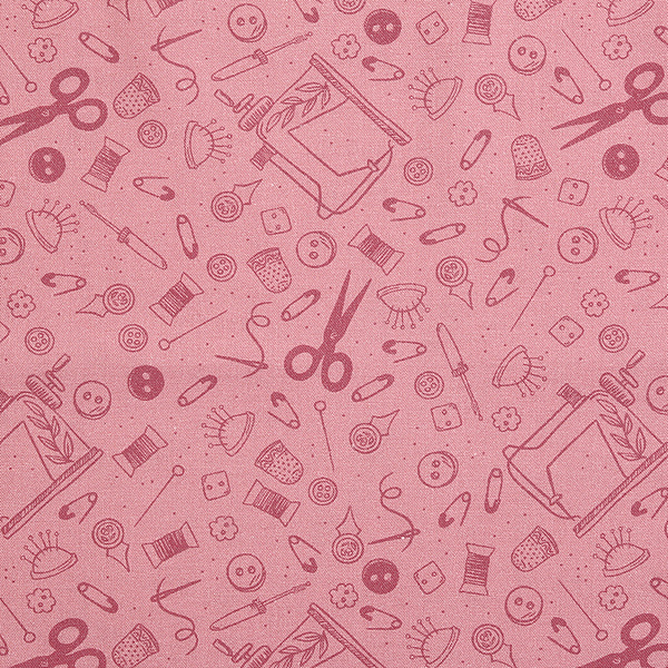 퀼트의시작은? 엔조이퀼트와 함께,[로버트카프만] 핑크 라이트 디자인 소잉 바스켓 프린트원단 - 핑크