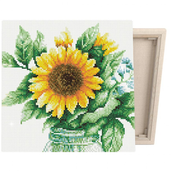 [생활용품2] DIY 비즈 보석십자수 인테리어 꽃그림 액자 해바라기 글라스 - 30x30cm