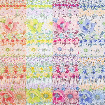 [원단패키지] 세븐베리 일본수입 꽃무늬 퀼트천 플라워 면원단1 4종 - 45cm x 26cm (set)