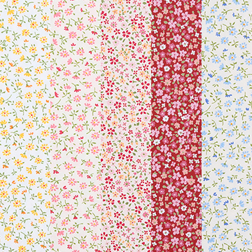 [원단패키지] 세븐베리 일본수입 꽃무늬 퀼트천 플라워 면원단4 5종 - 45cm x 26cm (set)
