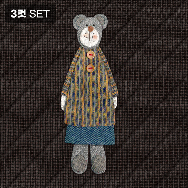 [바이핸즈] DTP 옥스포드 대폭 피싱베어 아플리케 입체프린트 커트지 (EYCD-18) - 3컷 1세트