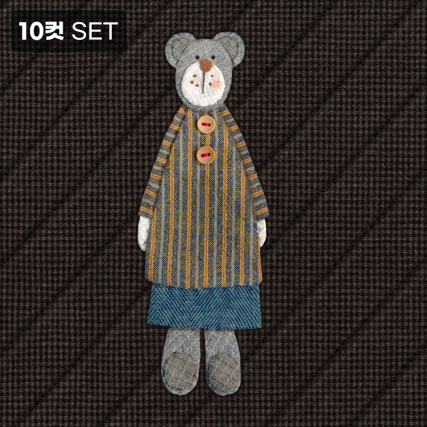 [바이핸즈] DTP 옥스포드 대폭 피싱베어 아플리케 입체프린트 커트지 (EYCD-18) - 10컷 1세트