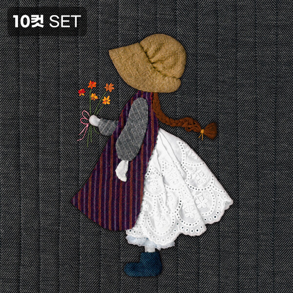 [바이핸즈] DTP 옥스포드 대폭 선보넷 아플리케 입체프린트 커트지 (EYCD-20) - 10컷 1세트