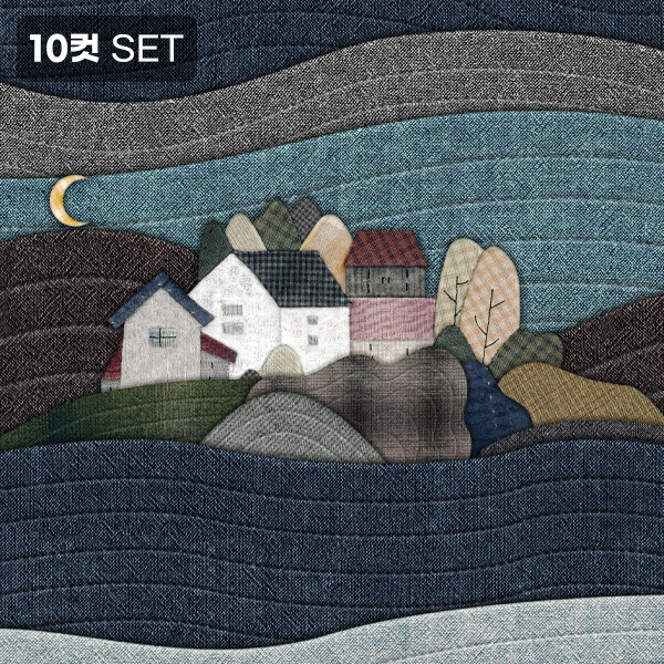 [바이핸즈] DTP 옥스포드 대폭 푸르른언덕 아플리케 입체프린트 커트지 (EYCD-33) - 10컷 1세트