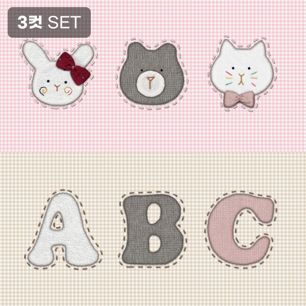 [바이핸즈] DTP 옥스포드 대폭 친구야 놀자 아플리케 입체프린트 커트지 (EYCD-37) - 3컷 1세트