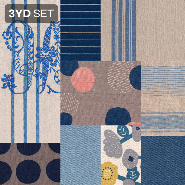 하프린넨 멀티 패치워크 (블루) - 3YD 1세트