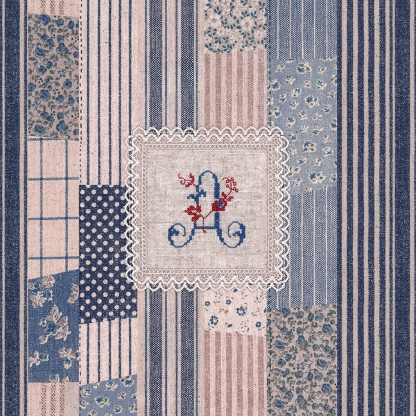 퀼트의시작은? 엔조이퀼트와 함께,패치워크 레이스 알파벳 하프린넨 커트지 140cm x 90cm (블루)