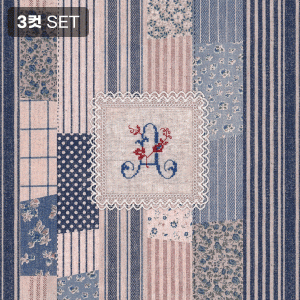 패치워크 레이스 알파벳 하프린넨 커트지 140cm x 90cm (블루) - 3컷 1세트 (개)
