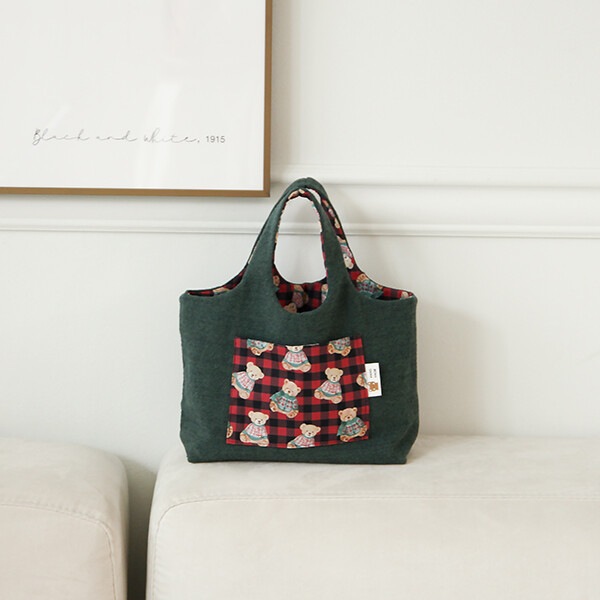 퀼트의시작은? 엔조이퀼트와 함께,[바이핸즈] 퀼트패키지 가방 - 베어체크 리버서블 에코백