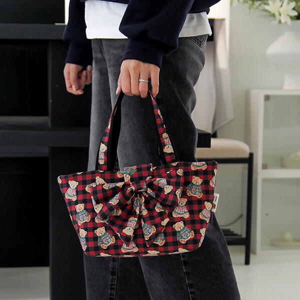 퀼트의시작은? 엔조이퀼트와 함께,[바이핸즈] 퀼트패키지 가방 - 리본 베어체크 토트백