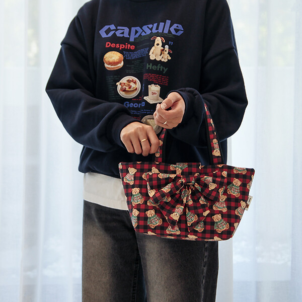 퀼트의시작은? 엔조이퀼트와 함께,[바이핸즈] 퀼트패키지 가방 - 리본 베어체크 토트백