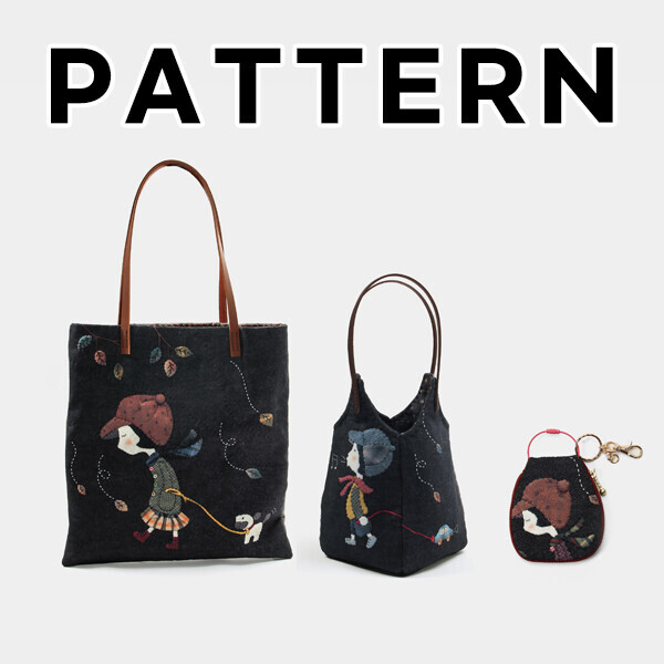 퀼트의시작은? 엔조이퀼트와 함께,[바이핸즈] 퀼트도안 - 낭만소녀 & 로맨틱 가이 3종 세트 (에코백, 토트백, 키링)