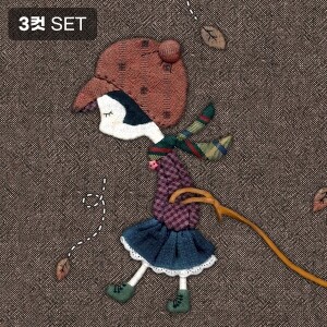 [바이핸즈] DTP 옥스포드 대폭 낭만 & 로맨틱 아플리케 입체프린트 커트지 (EYCD-53) - 3컷 1세트 (개)