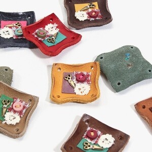 [장식부자재] 핸드메이드 정사각 꼴라쥬 소잉 가죽라벨 ※ (개)