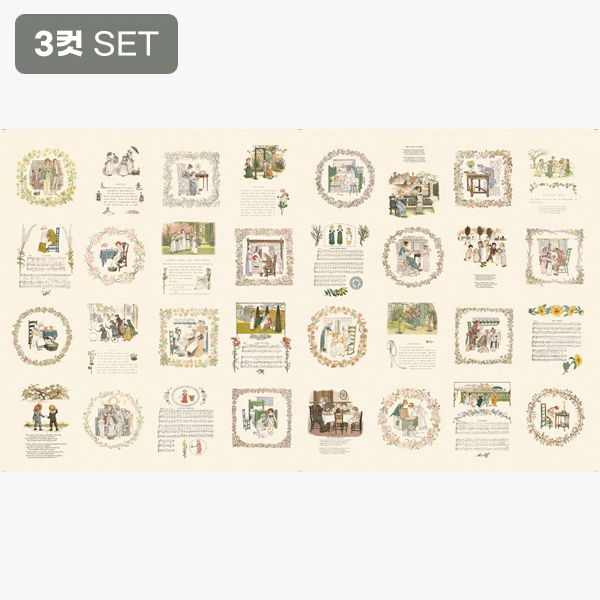 퀼트의시작은? 엔조이퀼트와 함께,케이트 그린어웨이 플라워 리스 하프린넨 커트지 140cm x 80cm - 3컷 1세트